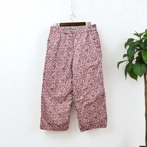 J. Crew Pants - J. Crew Women's Liberty Floral Pink Cotton Elastic Waist Crop Pants Size 12